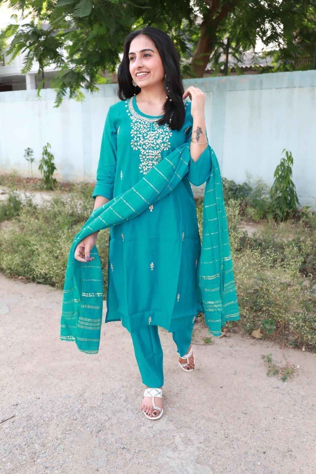 Roman Modal Silk Kurti Set with Jacquard Dupatta
